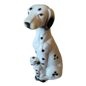 Vintage Porcelain Figurine Statue of 2 Dalmatians Black and White 8"